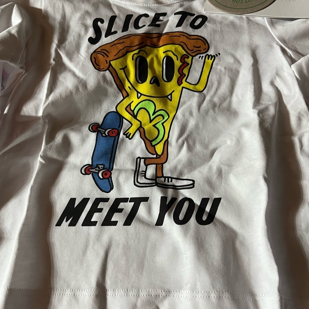 Stella McCartney Kids White Pizza Graphic Long Sleeve Tee